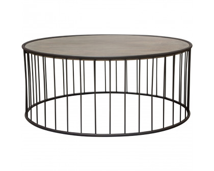 Diamond Sofa - Gibson 38" Round Cocktail Table with Gray Oak Finished Top and Metal Base