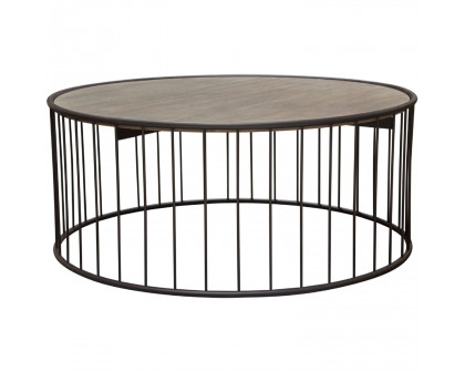 Diamond Sofa - Gibson 38" Round Cocktail Table with Gray Oak Finished Top and Metal Base