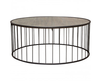 Diamond Sofa - Gibson 38" Round Cocktail Table with Gray Oak Finished Top and Metal Base