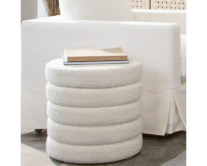 Diamond Sofa™ Helix Boucle Fabric Round Accent Ottoman - Ivory