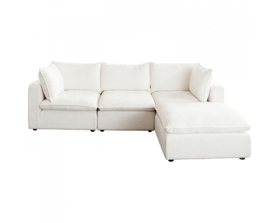 Diamond Sofa - Ivy 4-Piece Faux Shearling Reversible Modular Chaise Sectional with Feather Down Seating in White