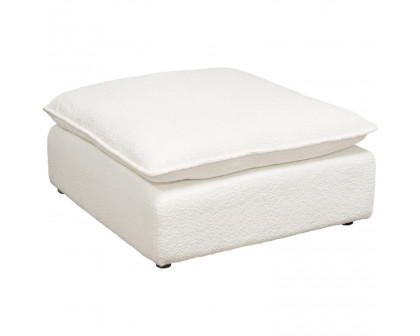 Diamond Sofa - Ivy Faux Shearling Square Ottoman with Feather Down Seating in White