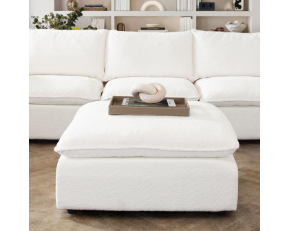 Diamond Sofa - Ivy Faux Shearling Square Ottoman with Feather Down Seating in White