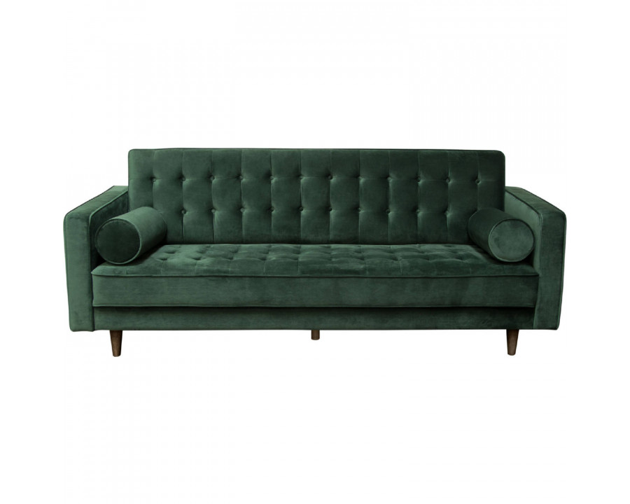 Diamond Sofa - Juniper Velvet Tufted Sofa with Two Bolster Pillows in Hunter Green