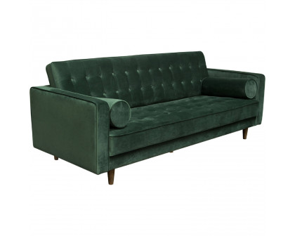 Diamond Sofa - Juniper Velvet Tufted Sofa with Two Bolster Pillows in Hunter Green