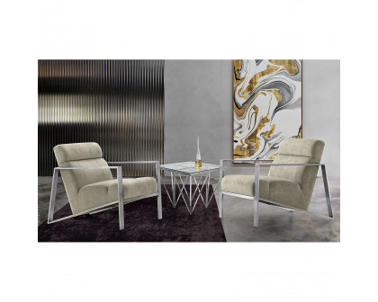 Diamond Sofa - La Brea Fabric Accent Chair with Brushed Stainless Steel Frame in Champagne