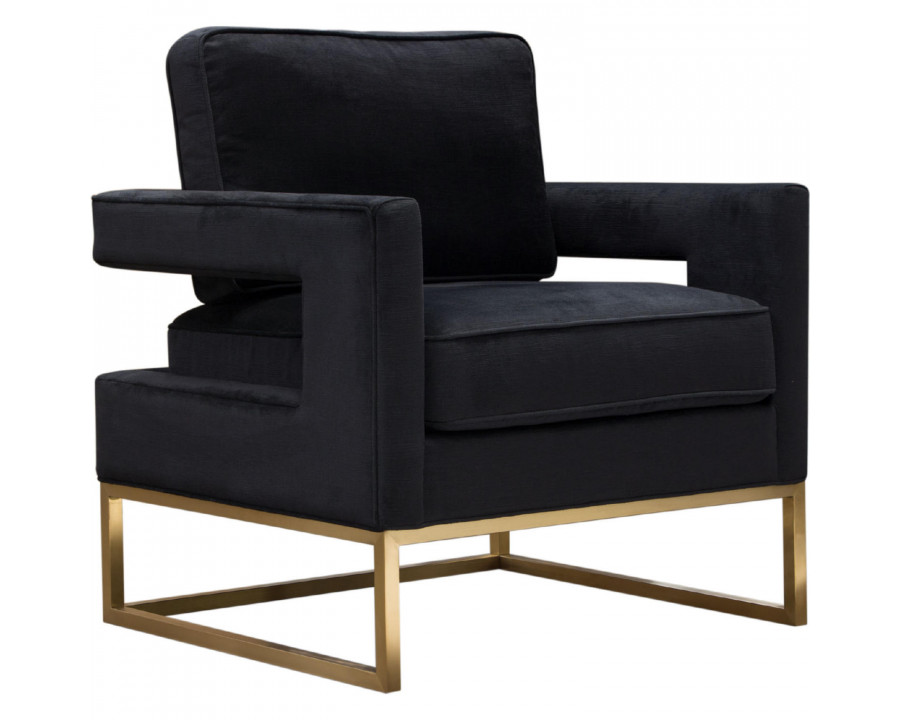 Diamond Sofa Lake Performance Fabric Accent Chair with Brushed Gold Metal Base - Black