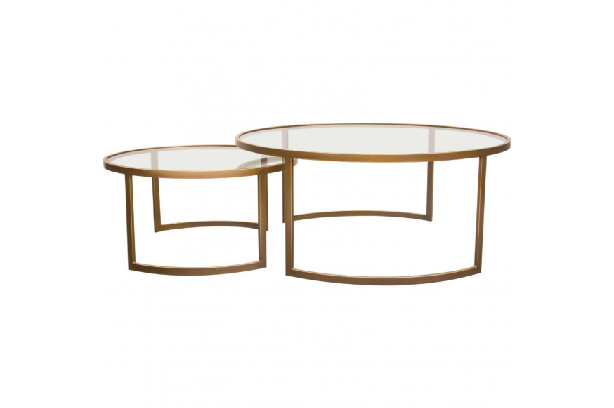 Diamond Sofa™ Lane 2PC Round Nesting Set Frame with Clear Tempered Glass Tops - Brushed Gold