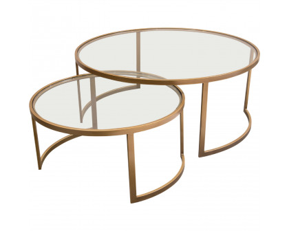 Diamond Sofa™ Lane 2PC Round Nesting Set Frame with Clear Tempered Glass Tops - Brushed Gold