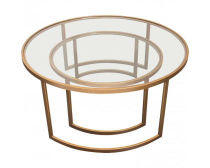 Diamond Sofa™ Lane 2PC Round Nesting Set Frame with Clear Tempered Glass Tops - Brushed Gold