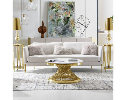 Diamond Sofa - Lane Fabric Sofa with Gold Metal Legs in Light Cream