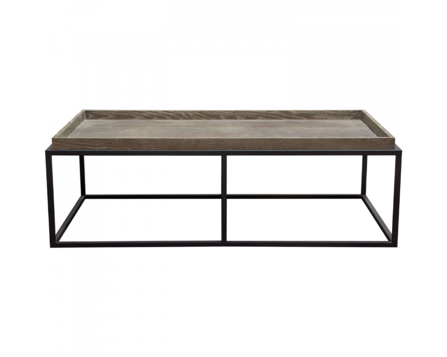 Diamond Sofa - Lex Rectangle Cocktail Table in Rustic Oak Veneer Finish Top with Black Powder Coated Metal Base