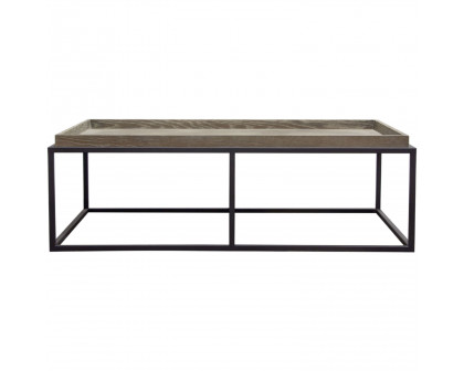 Diamond Sofa - Lex Rectangle Cocktail Table in Rustic Oak Veneer Finish Top with Black Powder Coated Metal Base