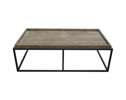 Diamond Sofa - Lex Rectangle Cocktail Table in Rustic Oak Veneer Finish Top with Black Powder Coated Metal Base