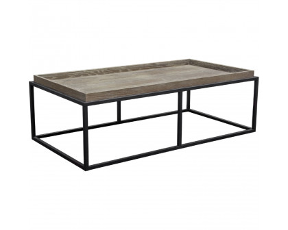 Diamond Sofa - Lex Rectangle Cocktail Table in Rustic Oak Veneer Finish Top with Black Powder Coated Metal Base