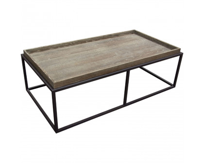 Diamond Sofa - Lex Rectangle Cocktail Table in Rustic Oak Veneer Finish Top with Black Powder Coated Metal Base