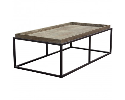 Diamond Sofa - Lex Rectangle Cocktail Table in Rustic Oak Veneer Finish Top with Black Powder Coated Metal Base