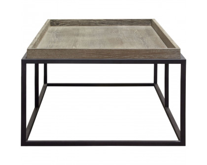 Diamond Sofa - Lex Rectangle Cocktail Table in Rustic Oak Veneer Finish Top with Black Powder Coated Metal Base