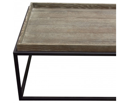 Diamond Sofa - Lex Rectangle Cocktail Table in Rustic Oak Veneer Finish Top with Black Powder Coated Metal Base