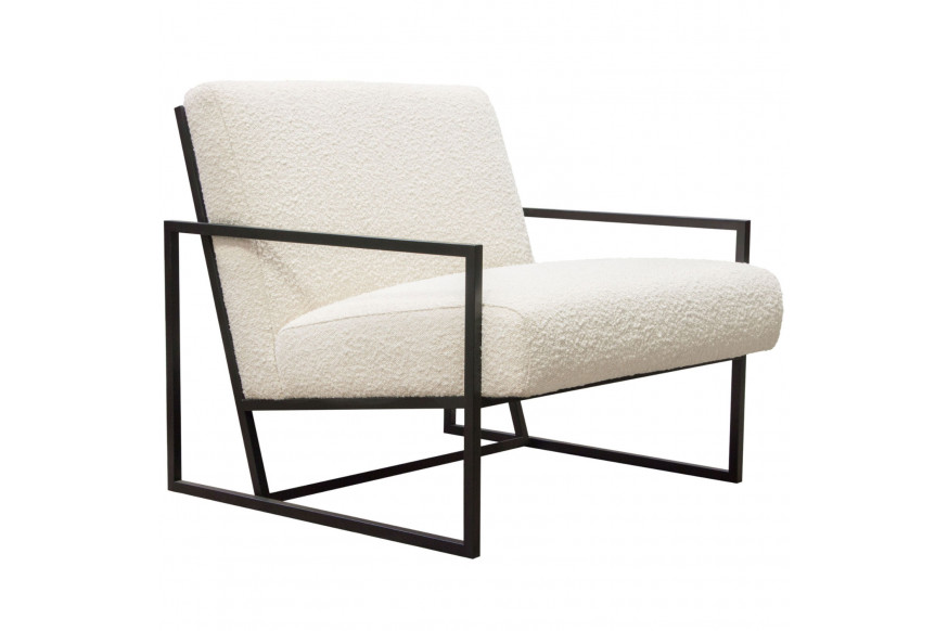 Diamond Sofa™ Luxe Boucle Textured Fabric Accent Chair with Black Powder Coat Frame - Bone