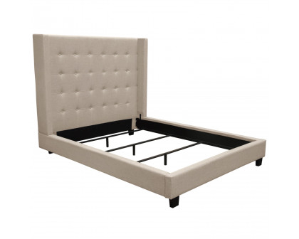 Diamond Sofa Madison Ave Tufted Wing Eastern King Bed in Button Tufted Fabric - Sand