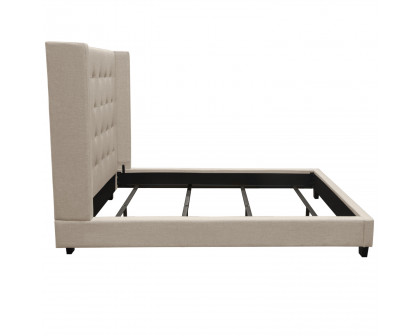 Diamond Sofa Madison Ave Tufted Wing Eastern King Bed in Button Tufted Fabric - Sand