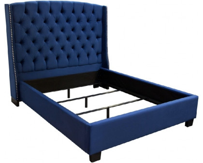 Diamond Sofa Majestic Eastern King Tufted Velvet Bed with Nail Head Wing Accents - Royal Navy Blue