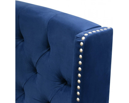 Diamond Sofa Majestic Eastern King Tufted Velvet Bed with Nail Head Wing Accents - Royal Navy Blue