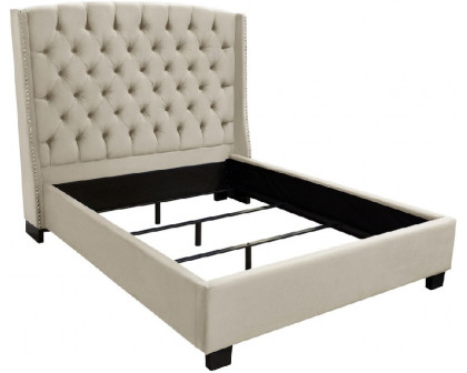 Diamond Sofa Majestic Eastern King Tufted Velvet Bed with Nail Head Wing Accents - Light Tan