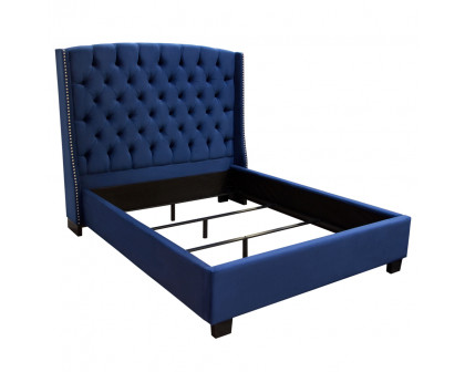 Diamond Sofa - Majestic Tufted Velvet Bed with Nail Head Wing Accents