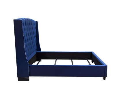 Diamond Sofa Majestic Queen Tufted Velvet Bed with Nail Head Wing Accents - Royal Navy Blue