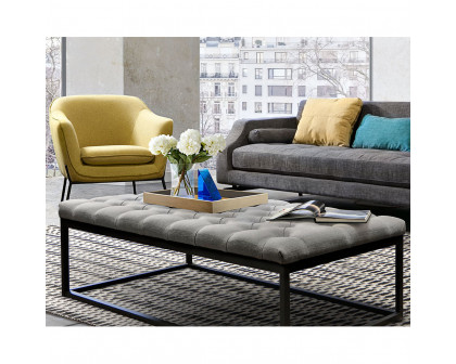 Diamond Sofa Mateo Black Powder Coat Metal Large Linen Tufted Bench - Gray