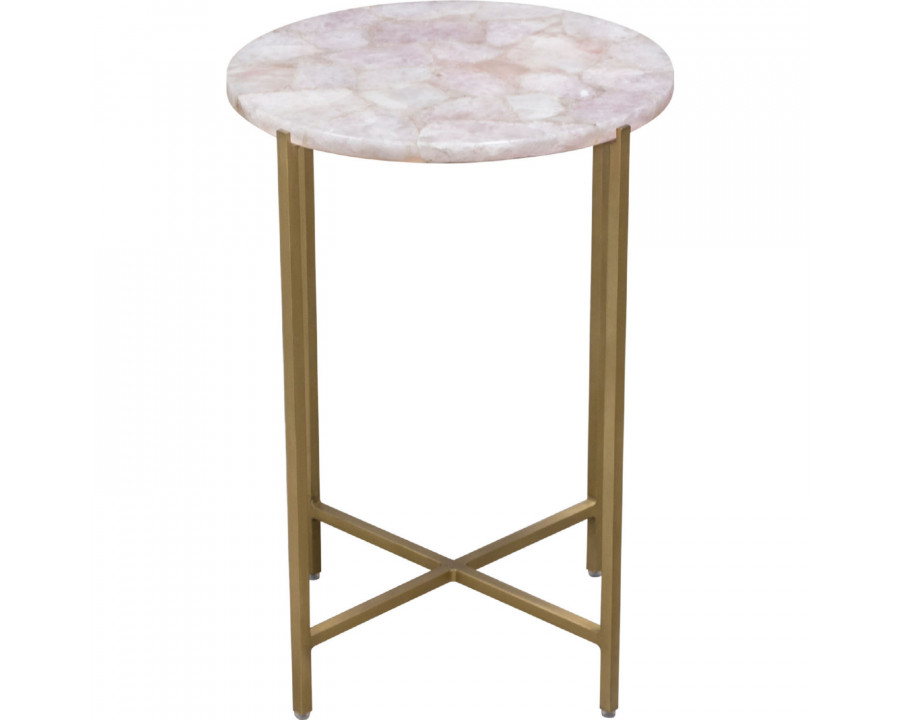 Diamond Sofa - Mika Round Accent Table with Rose Quartz Top with Brass Base