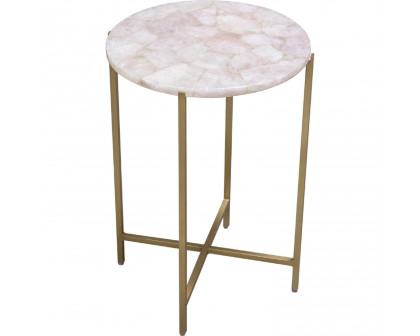 Diamond Sofa - Mika Round Accent Table with Rose Quartz Top with Brass Base