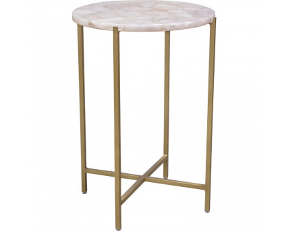 Diamond Sofa - Mika Round Accent Table with Rose Quartz Top with Brass Base