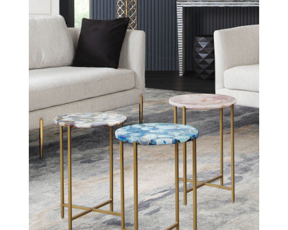 Diamond Sofa - Mika Round Accent Table with Rose Quartz Top with Brass Base