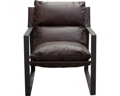 Diamond Sofa™ Miller Sling Genuine Leather Accent Chair with Black Powder Coated Metal Frame - Chocolate