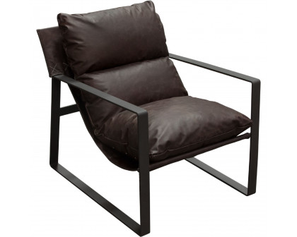 Diamond Sofa™ Miller Sling Genuine Leather Accent Chair with Black Powder Coated Metal Frame - Chocolate