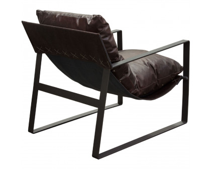 Diamond Sofa™ Miller Sling Genuine Leather Accent Chair with Black Powder Coated Metal Frame - Chocolate