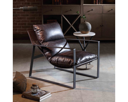 Diamond Sofa™ Miller Sling Genuine Leather Accent Chair with Black Powder Coated Metal Frame - Chocolate