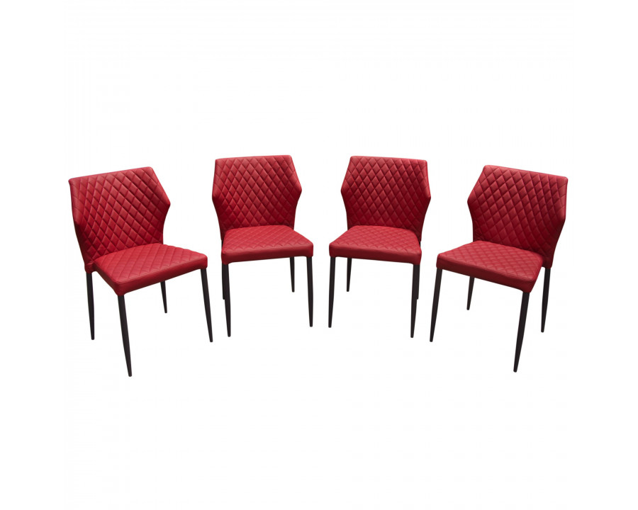 Diamond Sofa Milo 4-Pack Dining Chairs Diamond Tufted Leatherette with Black Powder Coat Legs - Red