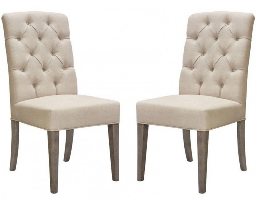 Diamond Sofa - Napa Tufted Linen Fabric Dining Side Chairs with Wood Legs in Gray Oak Finish (Set of Two) in Sand