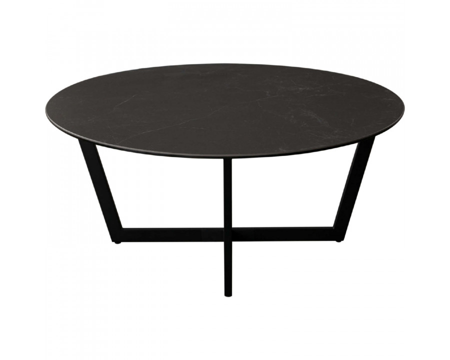 Diamond Sofa - Onyx Round Cocktail Table with Black Ceramic Glass Top & Black Metal Leg