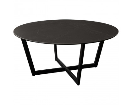 Diamond Sofa - Onyx Round Cocktail Table with Black Ceramic Glass Top & Black Metal Leg