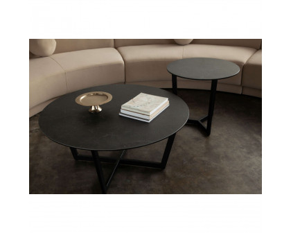 Diamond Sofa - Onyx Round Cocktail Table with Black Ceramic Glass Top & Black Metal Leg