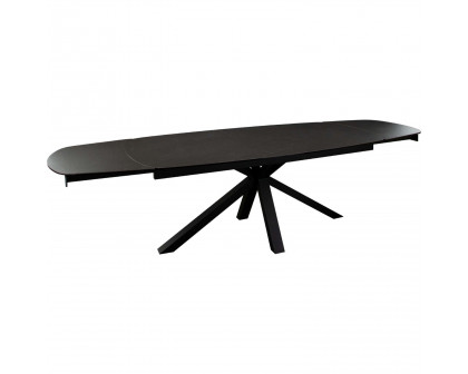 Diamond Sofa - Onyx Rectangle Extension Dining Table with Black Ceramic Glass Top & Black Metal Leg