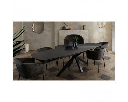 Diamond Sofa - Onyx Rectangle Extension Dining Table with Black Ceramic Glass Top & Black Metal Leg