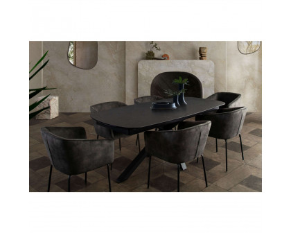 Diamond Sofa - Onyx Rectangle Extension Dining Table with Black Ceramic Glass Top & Black Metal Leg