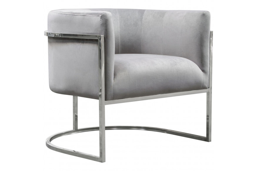 Diamond Sofa™ Pandora Velvet Accent Chair with Polished Silver Stainless Steel Frame - Gray