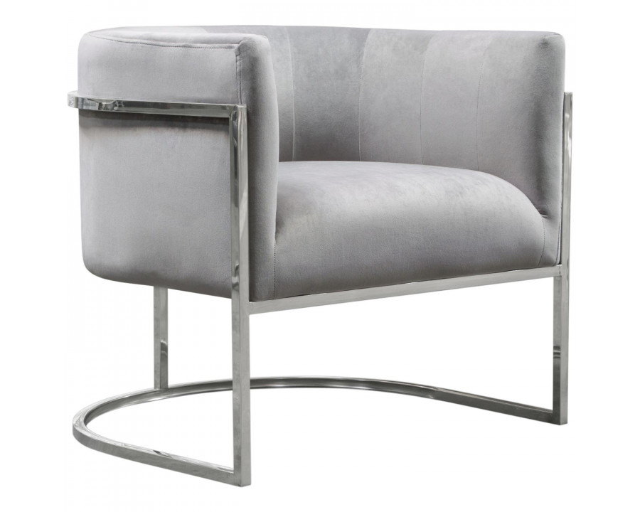 Diamond Sofa Pandora Velvet Accent Chair with Polished Silver Stainless Steel Frame - Gray